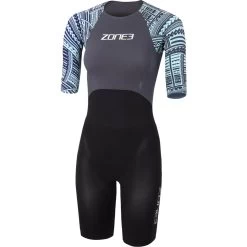 Zone3 Women's WTC Ironman Legal Kona Short Sleeve Swimskin - Black/grey/turquoise