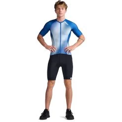 2XU Aero Tri Sleeved Top - Surf/white -Aqua Fit Shop 2xu aero tri sleeved top surf white 2 1457370