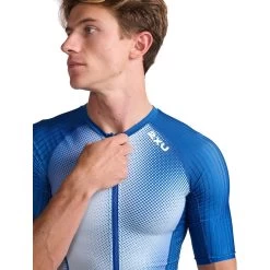 2XU Aero Tri Sleeved Top - Surf/white -Aqua Fit Shop 2xu aero tri sleeved top surf white 3 1457369