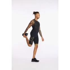 2XU Light Speed Front Zip Trisuit - Black/gold -Aqua Fit Shop 2xu light speed front zip trisuit mens black gold5 1181267