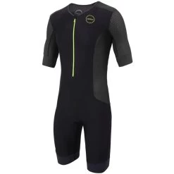 Zone3 Men's Aquaflo Plus Short Sleeve Trisuit - Black/grey/neon Green