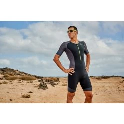 Zone3 Men's Aquaflo Plus Short Sleeve Trisuit - Black/grey/neon Green -Aqua Fit Shop 314136 05 d 649174
