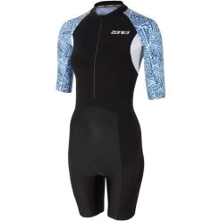 Zone3 Women's Lava Short Sleeve Trisuit - Kona Print - Black/white/blue
