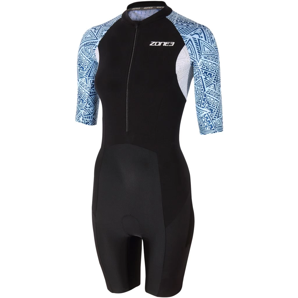 Zone3 Women's Lava Short Sleeve Trisuit - Kona Print - Black/white/blue 3 Zone3 Women's Lava Short Sleeve Trisuit - Kona Print - Black/white/blue