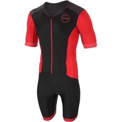 Zone3 Men's Aquaflo Plus Short Sleeve Full Zip Trisuit - Black/red