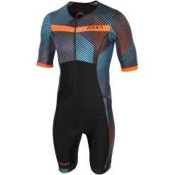 Zone3 Men's Activate Plus Momentum Short Sleeve Trisuit - Blue/grey/orange