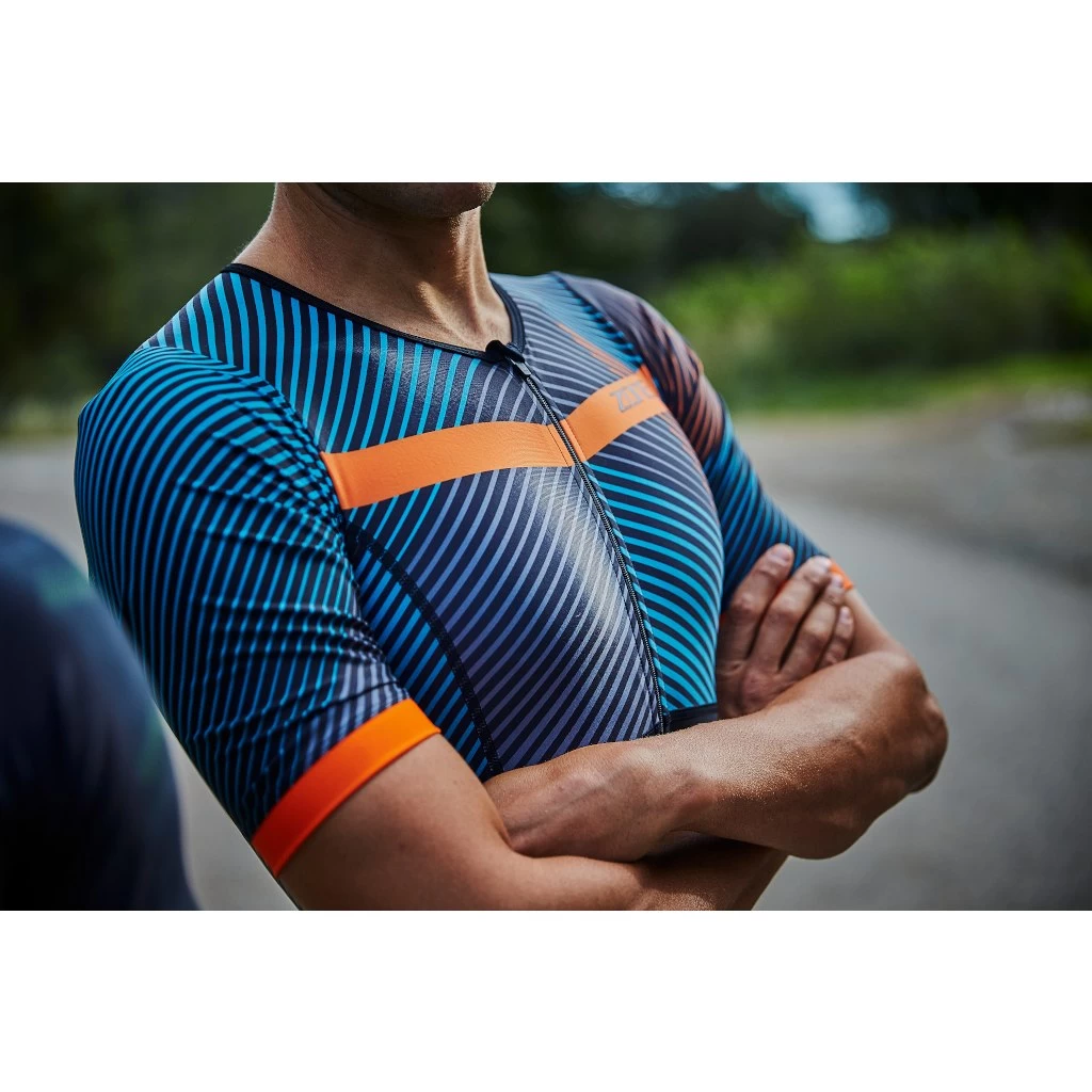 Zone3 Men's Activate Plus Momentum Short Sleeve Trisuit - Blue/grey/orange 6 Zone3 Men's Activate Plus Momentum Short Sleeve Trisuit - Blue/grey/orange - Image 4