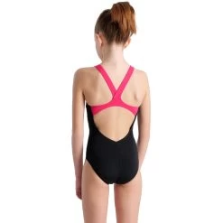 Arena Placement V Back Swimsuit Girls - Black-Freak Rose -Aqua Fit Shop arena girls swimsuit v back placement model black freak rose 2 1260980
