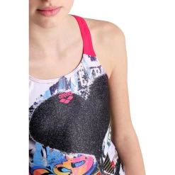 Arena Placement V Back Swimsuit Girls - Black-Freak Rose -Aqua Fit Shop arena girls swimsuit v back placement model black freak rose 4 1260984