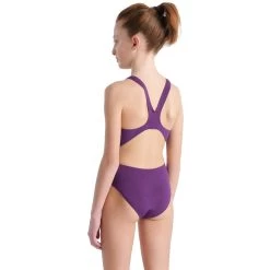 Arena Team Solid Swim Tech Swimsuit Girls - Plum-White -Aqua Fit Shop arena team girls swim tech one piece solid model plum white 2 1261231
