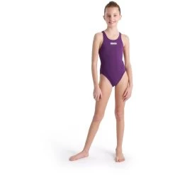 Arena Team Solid Swim Tech Swimsuit Girls - Plum-White -Aqua Fit Shop arena team girls swim tech one piece solid model plum white 3 1261232