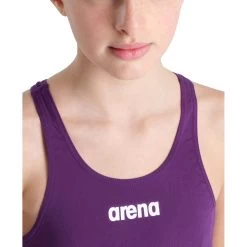 Arena Team Solid Swim Tech Swimsuit Girls - Plum-White -Aqua Fit Shop arena team girls swim tech one piece solid model plum white 4 1261233