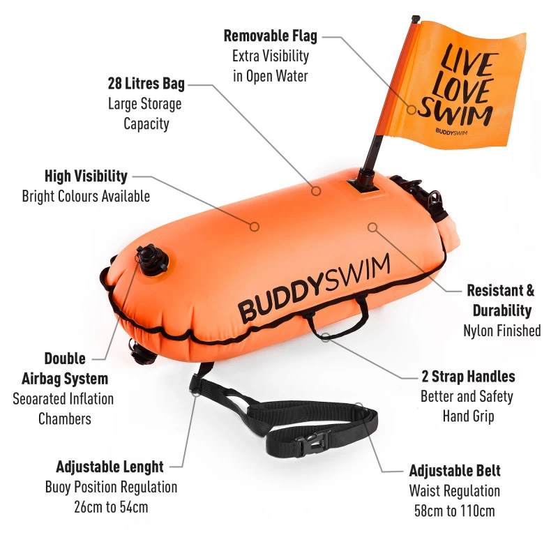 Buddyswim DryBag Buoy With Flag 28lt - Orange 4 Buddyswim DryBag Buoy With Flag 28lt - Orange - Image 2