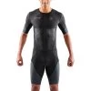 SKINS TRI Elite Short Sleeve Tri Suit - Black/Carbon -Aqua Fit Shop skins tri elite short sleeve tri suit black carbon 1 1495454
