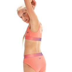 Speedo Contrast Band 2 Piece Girls Bikini - Soft Coral/miami Lilac -Aqua Fit Shop speedo contrast band 2 piece girls bikini soft coral miami lilac 2 1424900