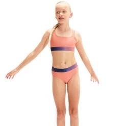 Speedo Contrast Band 2 Piece Girls Bikini - Soft Coral/miami Lilac -Aqua Fit Shop speedo contrast band 2 piece girls bikini soft coral miami lilac 4 1424902