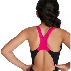 Speedo Digital Placement Splashback Girls Bathing Suit - Black/electric Pink/pool/blue Flame -Aqua Fit Shop speedo digital placement splashback kids bathing suit black electric pink pool blue flame 3 1302019