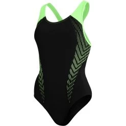 Speedo Placement Laneback Women's Bathing Suit - Black/zest Green
