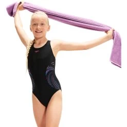 Speedo Placement Muscleback Girls Bathing Suit - Black/rose Violet/bondi Blue -Aqua Fit Shop speedo placmement muscleback girls bathing suit black rose violet bondi blue 10 1425832