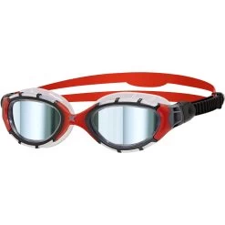 Zoggs Predator Flex Titanium Swimming Goggles - Mirror Lenses - Small Fit - Black/Red
