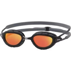 Zoggs Predator Titanium Swimming Goggles - Mirror Orange Lenses - Regular Fit - Grey/Black
