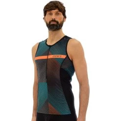 Zone3 Men's Activate Plus Momentum Tri Top - Black/blue/grey/orange -Aqua Fit Shop zone3 mens activate plus momentum tri top black blue grey orange 3 1152623