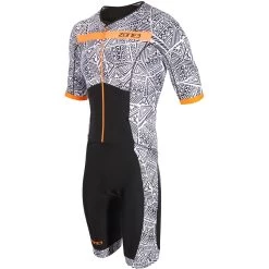 Zone3 Men's Activate Plus Kona Speed Short Sleeve Full Zip Trisuit - Black/white/orange