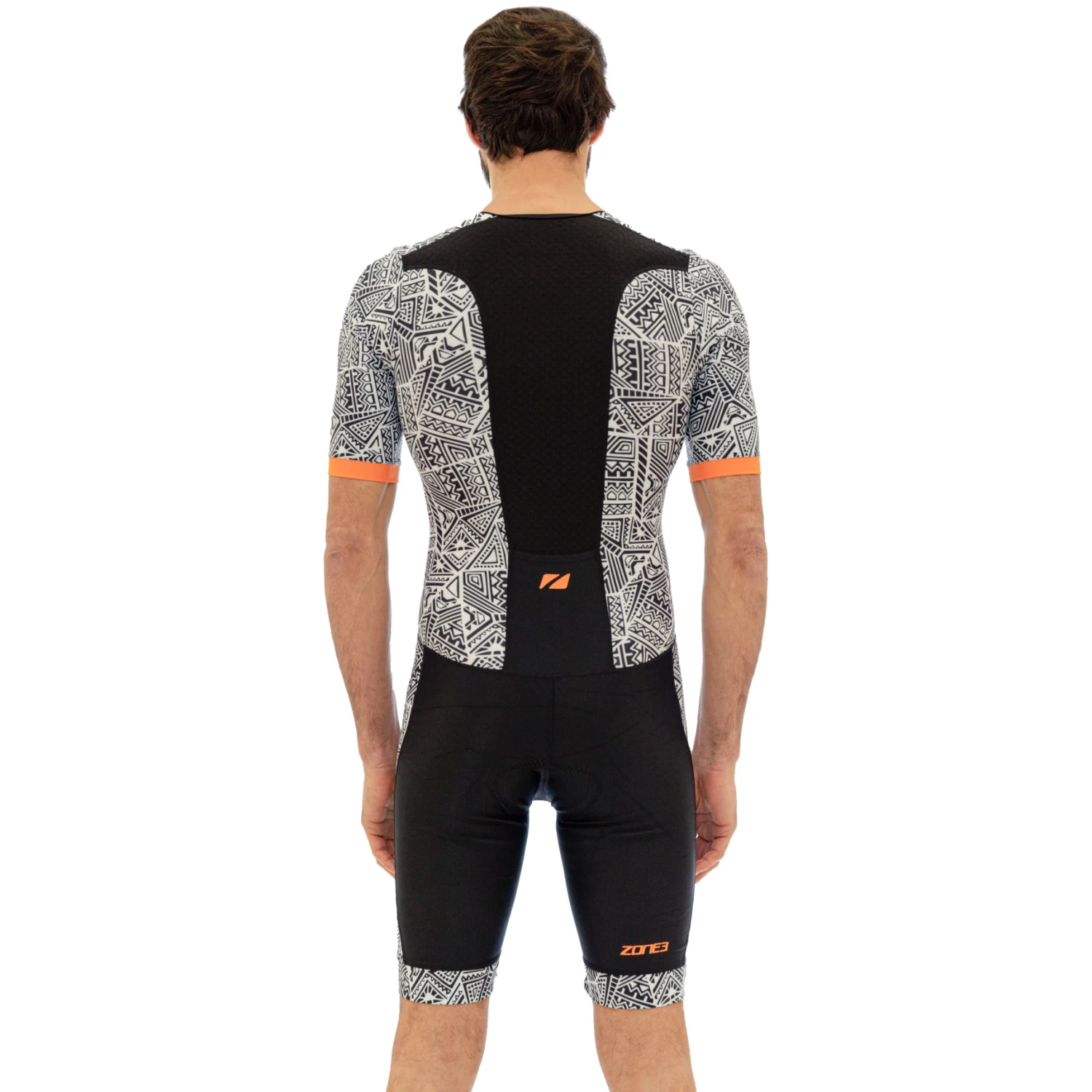 Zone3 Men's Activate Plus Kona Speed Short Sleeve Full Zip Trisuit - Black/white/orange 7 Zone3 Men's Activate Plus Kona Speed Short Sleeve Full Zip Trisuit - Black/white/orange - Image 5