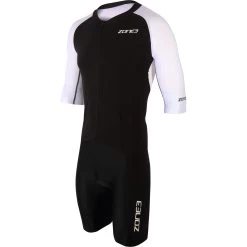 Zone3 Men's Lava Long Distance Full Zip Short Sleeve Aero Suit - Black/white/red