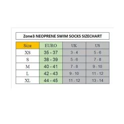 Zone3 Neoprene Swim Socks - Black/silver -Aqua Fit Shop zone3 neoprene swim socks sizechart 1299171