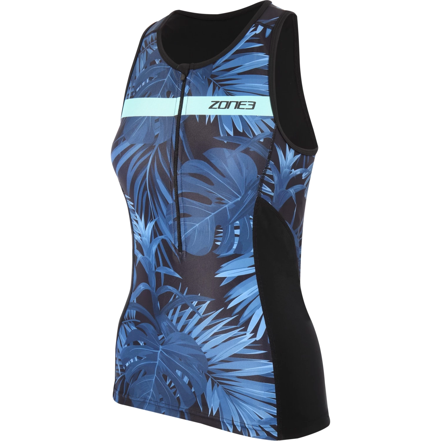 Zone3 Women's Activate Plus Tropical Palm Sleeveless Tri Top - Black/mint 3 Zone3 Women's Activate Plus Tropical Palm Sleeveless Tri Top - Black/mint