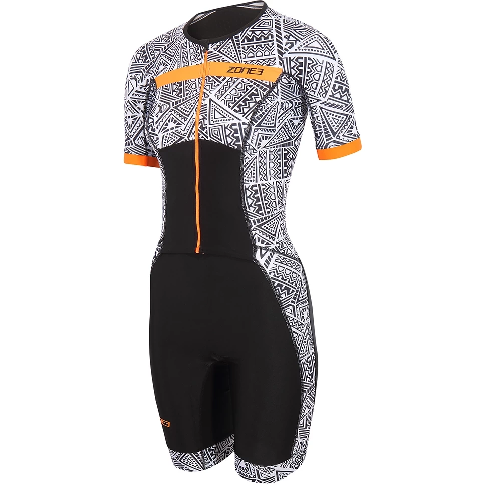 Zone3 Women's Activate Plus Kona Speed Short Sleeve Full Zip Trisuit - Black/white/orange 3 Zone3 Women's Activate Plus Kona Speed Short Sleeve Full Zip Trisuit - Black/white/orange