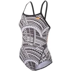 Zone3 Women's Kona Speed Strap Back Swim Suit - Tribal Print - Black/white/orange