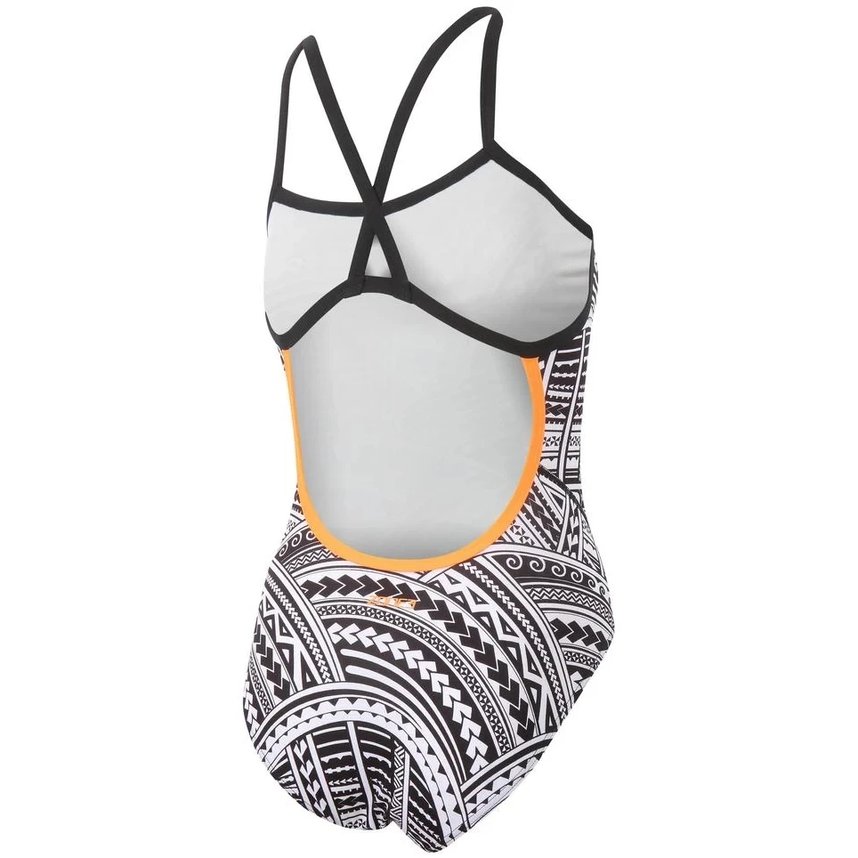 Zone3 Women's Kona Speed Strap Back Swim Suit - Tribal Print - Black/white/orange 4 Zone3 Women's Kona Speed Strap Back Swim Suit - Tribal Print - Black/white/orange - Image 2